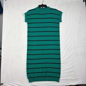 Mister Noah Green Black Striped Mock Neck Sweater Dress Size L